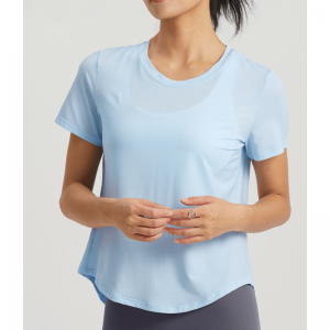 Elastic Split O Neck Yoga T-shirts