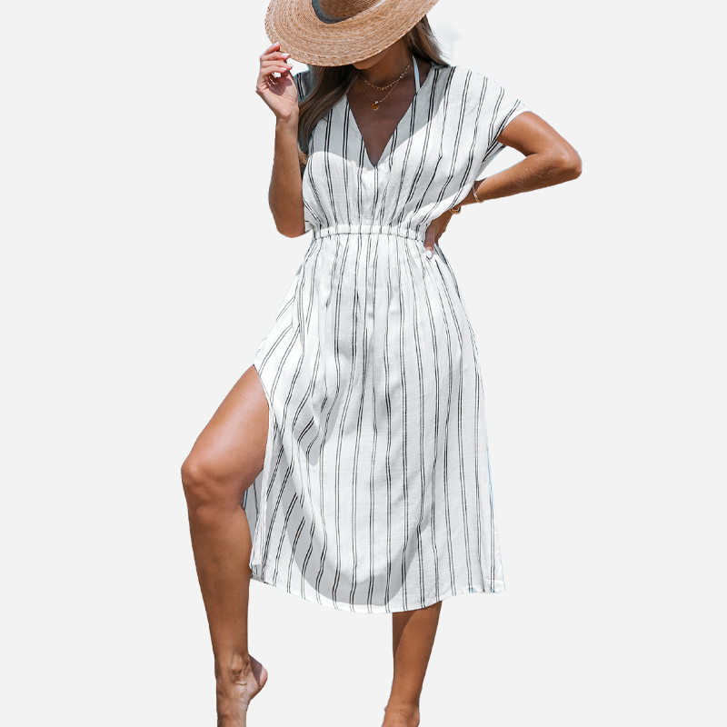 Ριγέ φόρεμα cover-up midi