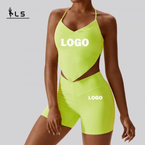 SC1065 2023 Νέο προσαρμοσμένο Active Wear Suit Set Fitness V Cut Scrunch Back Yoga Σορτς Γιόγκα Γυμναστήριο