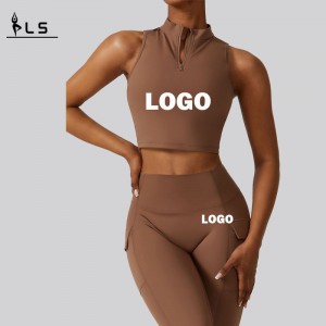 SC1069 παντελόνι γιόγκα τεντώνοντας αθλήματα αθλητισμός σετ τόξων γιόγκα κορυφές και γκέτες γυμναστικής ρουχισμού zip top yoga set active wear