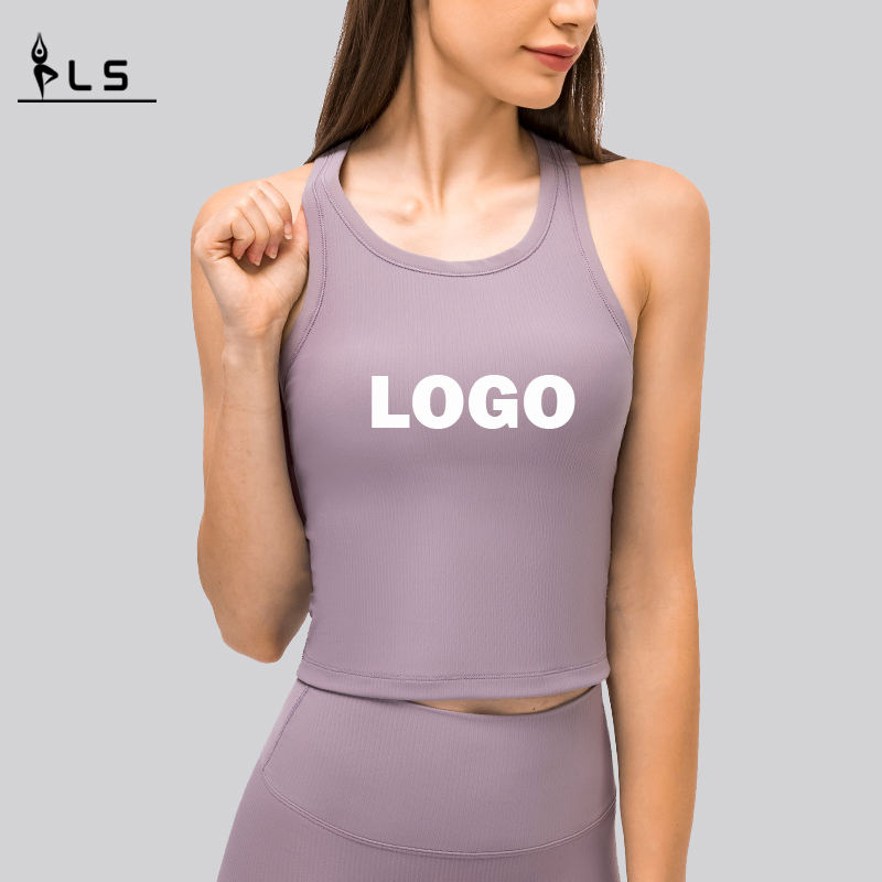 SC10255 TOPS γρήγορη ξηρή τοποθετημένη δεξαμενή Top Gym Sports Sports Compression Cropped Yoga Tank Tops με μαξιλάρια