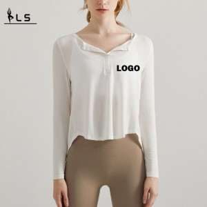 Sc10261 Sport πουκάμισο Γυναίκα γυμναστήριο κορυφαίες γυναίκες σέξι αθλητικές πουκάμισες ιδρώτα σπορ Yoga Workout χαλαρά Γρήγορη ξηρή T πουκάμισο Γυναίκες