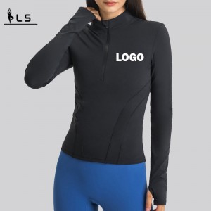 SC10268 Γιόγκα Long Sleeve Γυναίκα μπλουζάκι γυμναστήριο συμπίεση γυμναστήριο προπόνηση αθλητική περίπτερο κολάρο μισό φερμουάρ αθλητικών πουκάμισο για γυναίκες