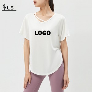 SC10264 YOGA T SHIRTS FITNESS τρέχει στρογγυλό λαιμό μπλουζάκια χαλαρά casual γυμναστήριο Γιόγκα κοντό μανίκι κορυφή